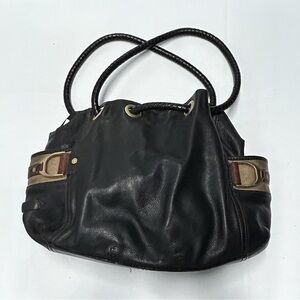 Cole Haan Black Leather Shoulder Bag with Gold Accents Vintage Like New